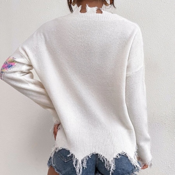 Boho Hearts White Oversized Distressed Sweater - Picture 7 of 16